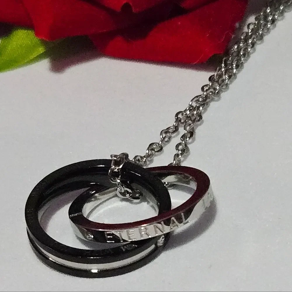 Love Pendant Necklace Two-Tone Interlocking Rings Stainless Steel Couples Gift